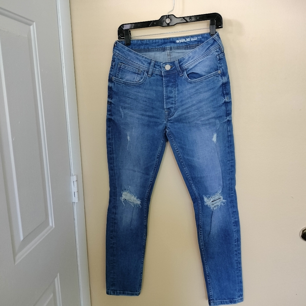 Denim Co medium wash distressed Skinny button fly jeans 30x30 Grunge Punk School
